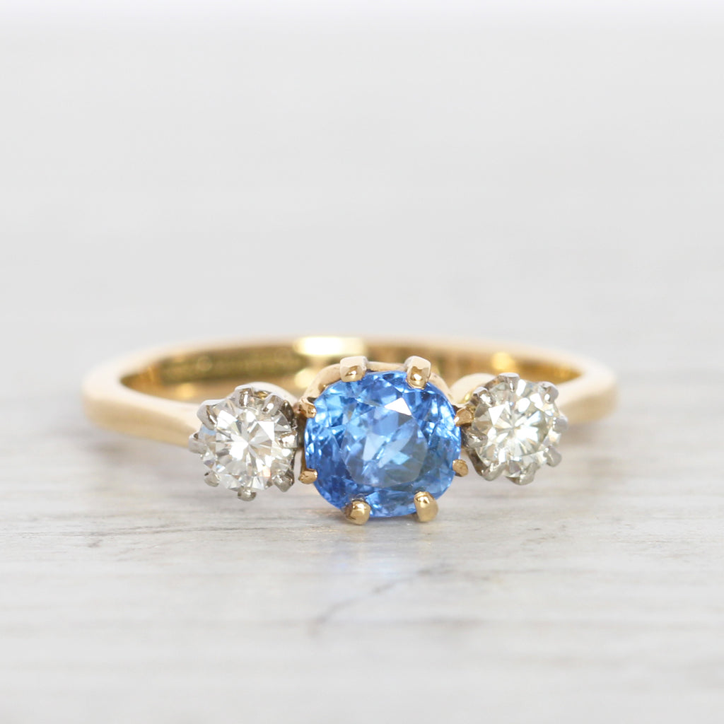 Vintage Sapphire and Diamond Three Stone