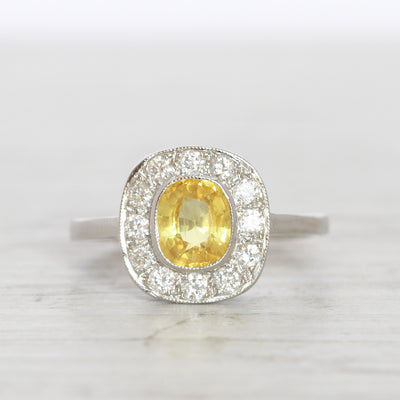 Vintage Style 1.10 Carat Yellow Sapphire and Diamond Cluster