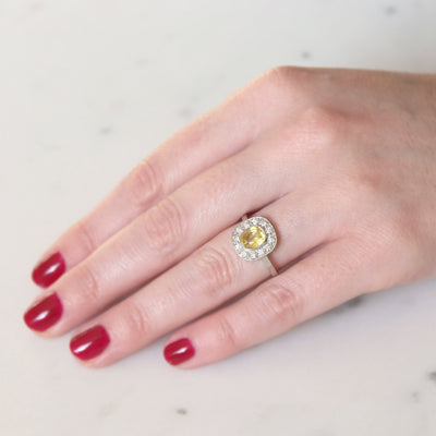 Vintage Style 1.10 Carat Yellow Sapphire and Diamond Cluster