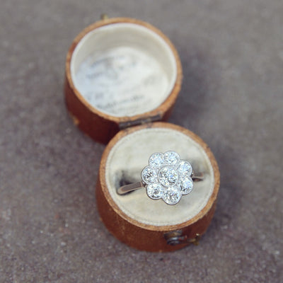 Edwardian 2.15 Carat Old Cut Diamond Daisy Cluster Ring