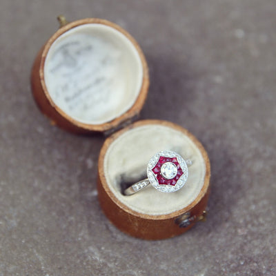 Art Deco Style Diamond & Ruby Target Cluster Ring