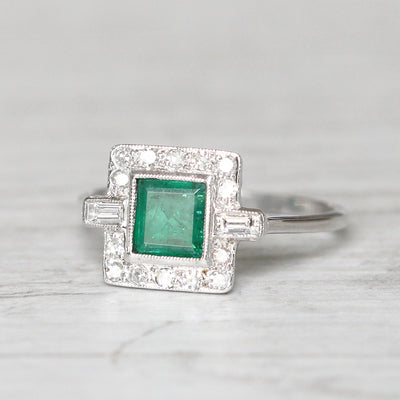 Art Deco Style 0.80 Carat Emerald and Diamond Square Cluster
