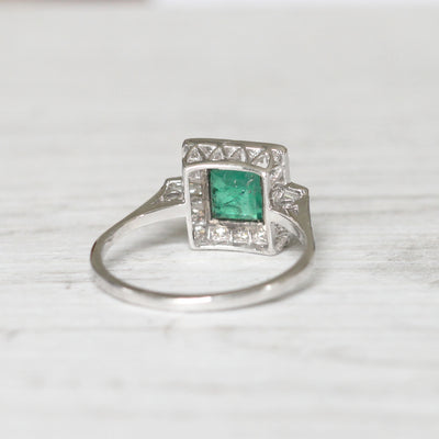 Art Deco Style 0.80 Carat Emerald and Diamond Square Cluster