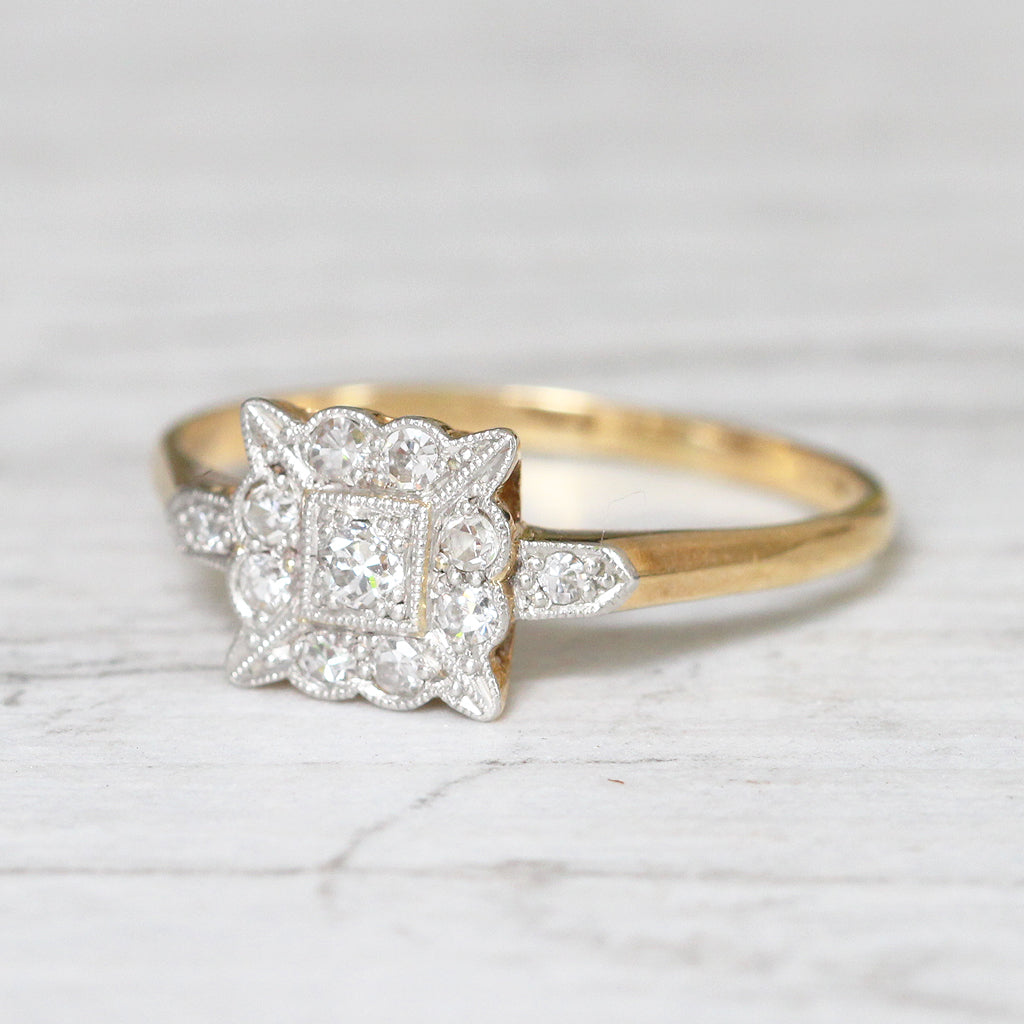 Edwardian 0.19 Carat Diamond Square Cluster Ring