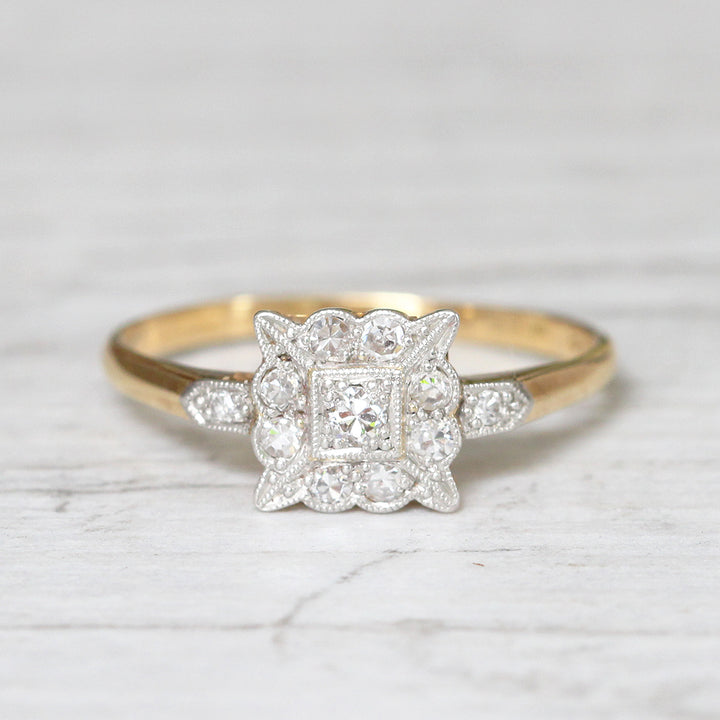 Edwardian 0.19 Carat Diamond Square Cluster Ring