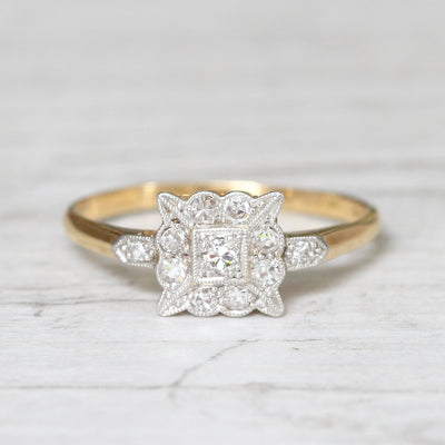 Edwardian 0.19 Carat Diamond Square Cluster Ring