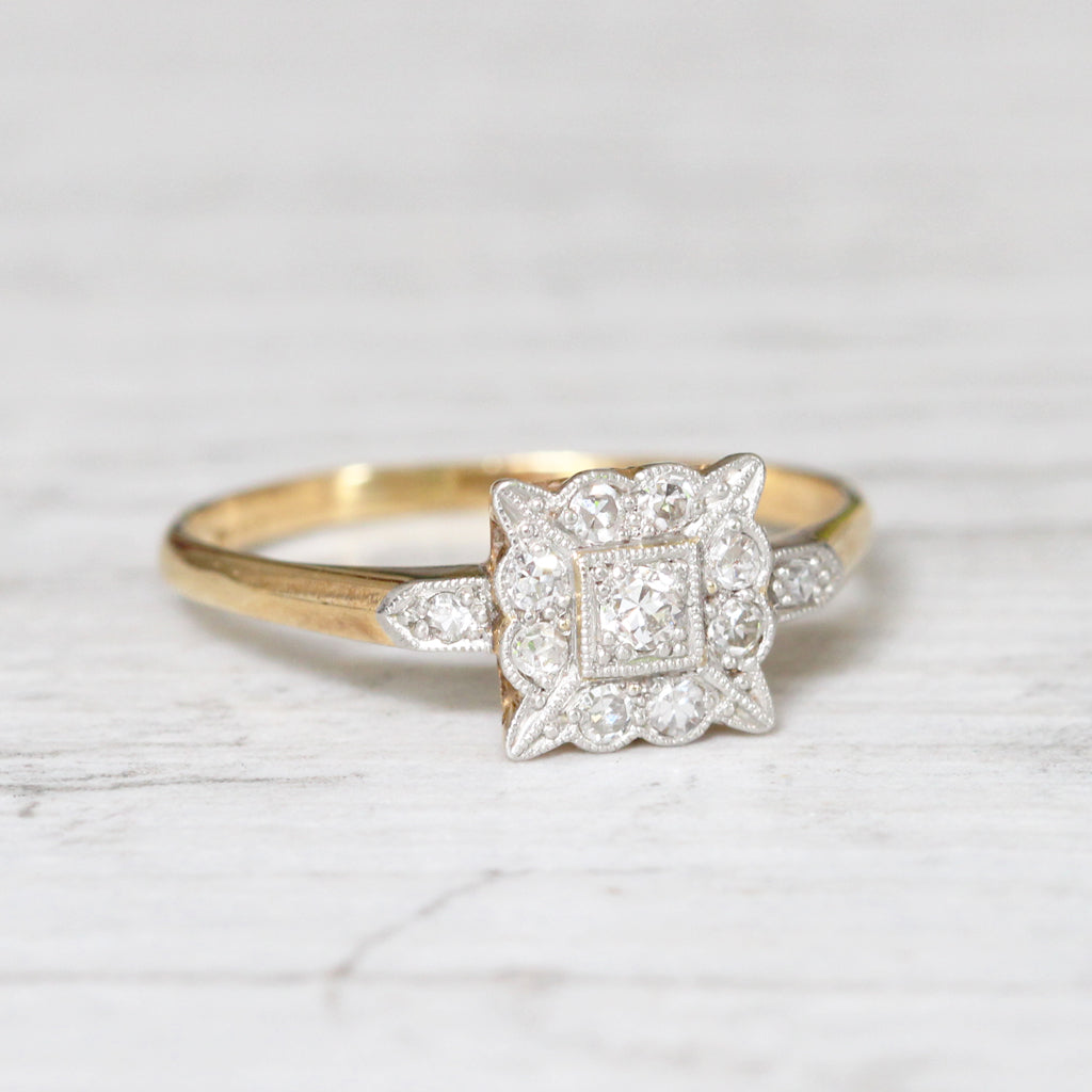 Edwardian 0.19 Carat Diamond Square Cluster Ring