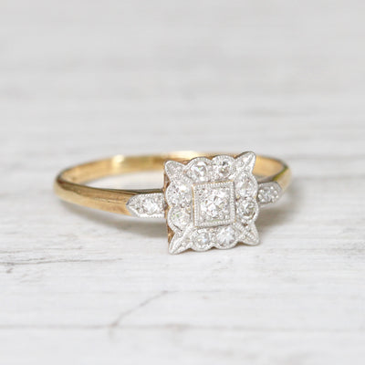 Edwardian 0.19 Carat Diamond Square Cluster Ring