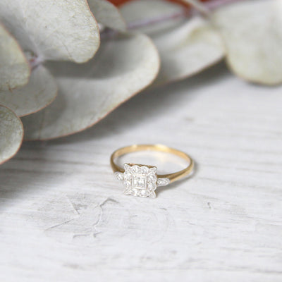 Edwardian 0.19 Carat Diamond Square Cluster Ring