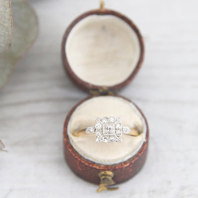 Edwardian 0.19 Carat Diamond Square Cluster Ring