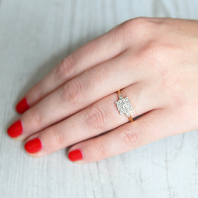 Edwardian 0.19 Carat Diamond Square Cluster Ring