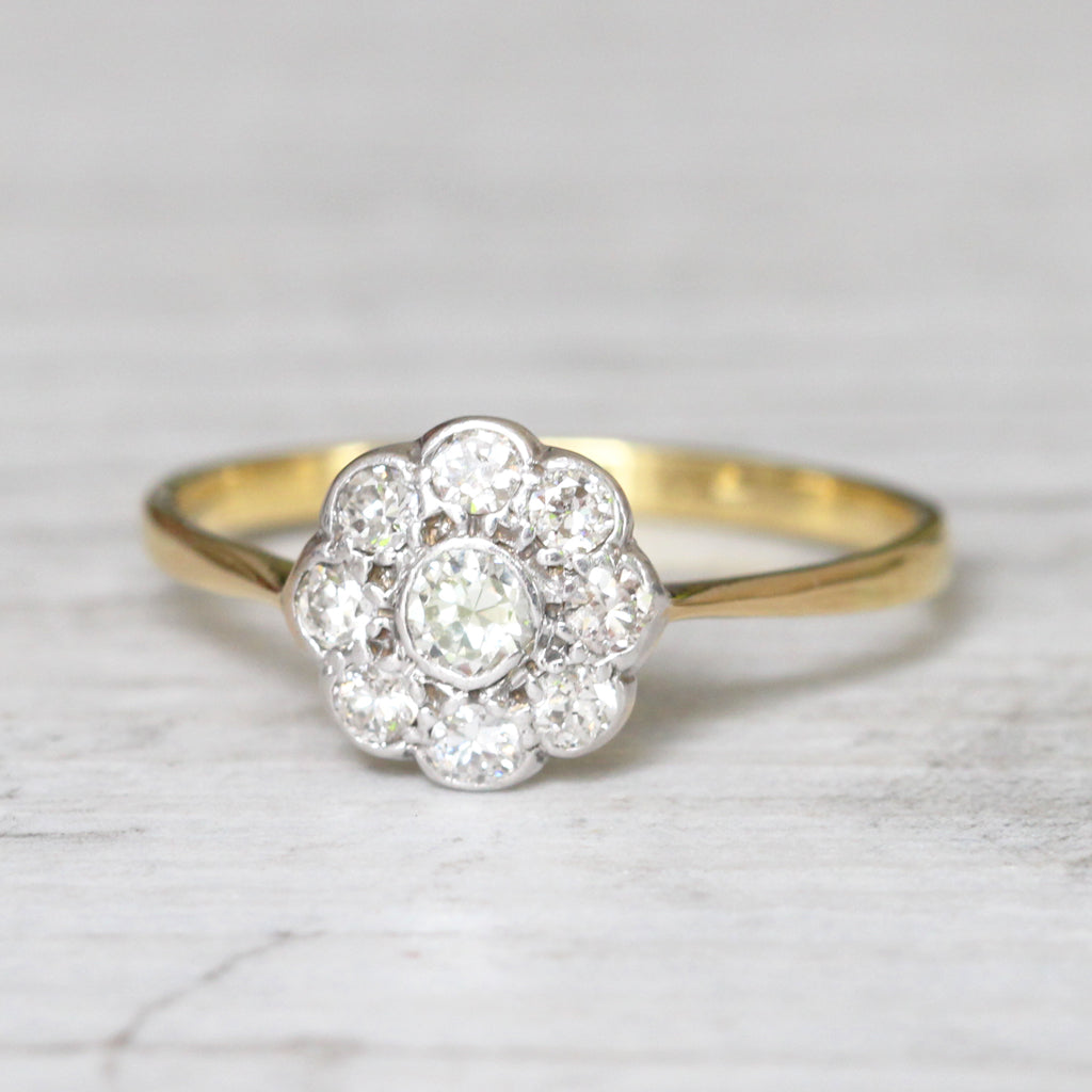 Edwardian 0.42 Carat Old Cut Diamond Daisy Cluster Ring