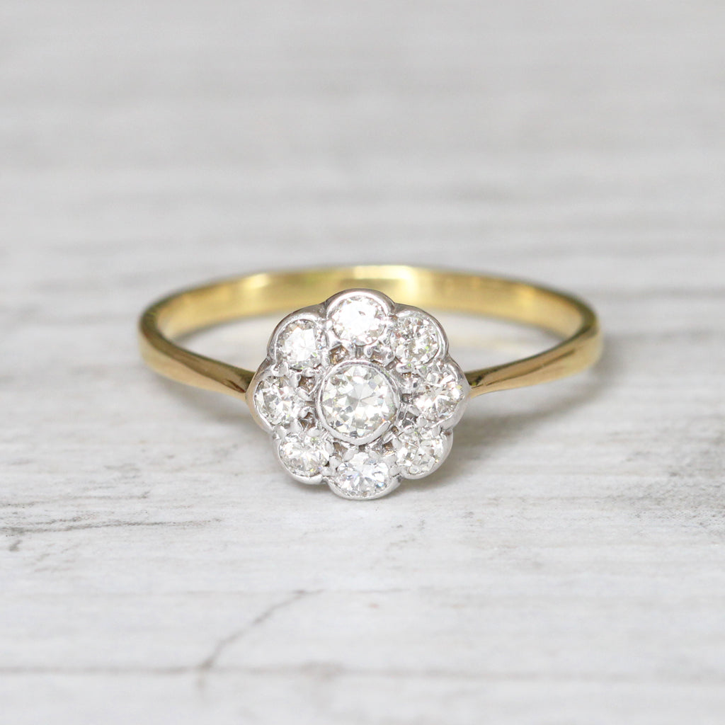 Edwardian 0.42 Carat Old Cut Diamond Daisy Cluster Ring
