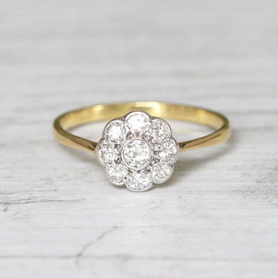 Edwardian 0.42 Carat Old Cut Diamond Daisy Cluster Ring