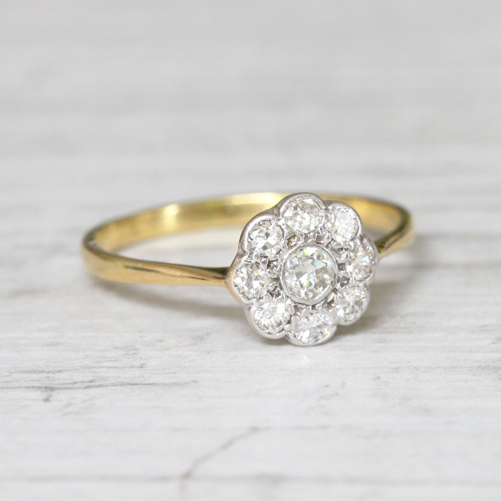 Edwardian 0.42 Carat Old Cut Diamond Daisy Cluster Ring