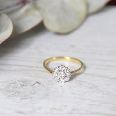 Edwardian 0.42 Carat Old Cut Diamond Daisy Cluster Ring