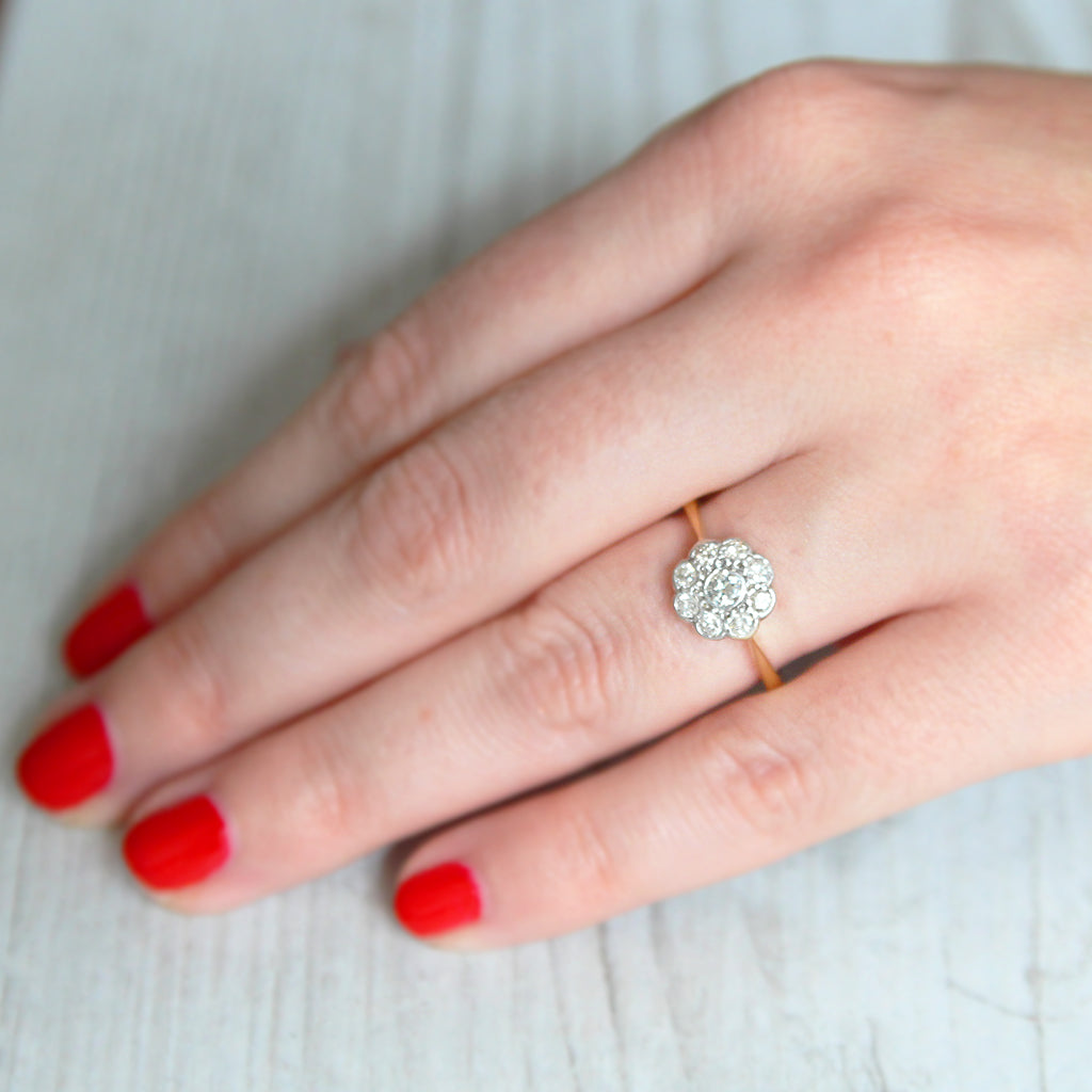 Edwardian 0.42 Carat Old Cut Diamond Daisy Cluster Ring