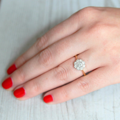 Edwardian 0.42 Carat Old Cut Diamond Daisy Cluster Ring