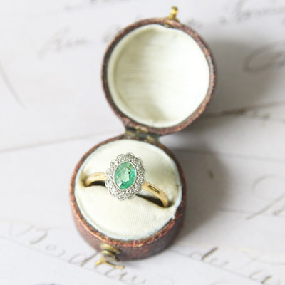 Edwardian Emerald and Single Cut Diamond Cluster