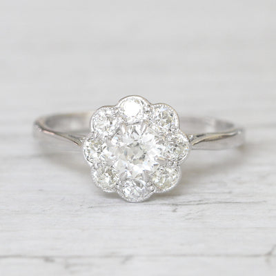 Edwardian 1.20 Carat Old European Cut Diamond Daisy Cluster