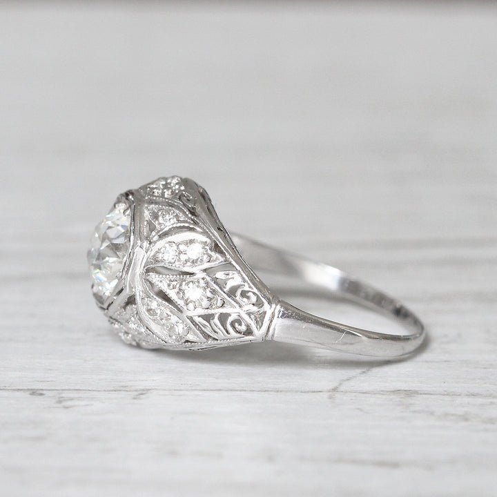French Art Deco 1.05 Carat Old European Cut Diamond Bombé Ring