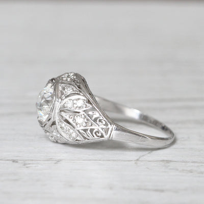 French Art Deco 1.05 Carat Old European Cut Diamond Bombé Ring