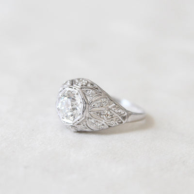 French Art Deco 1.05 Carat Old European Cut Diamond Bombé Ring