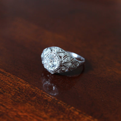 French Art Deco 1.05 Carat Old European Cut Diamond Bombé Ring