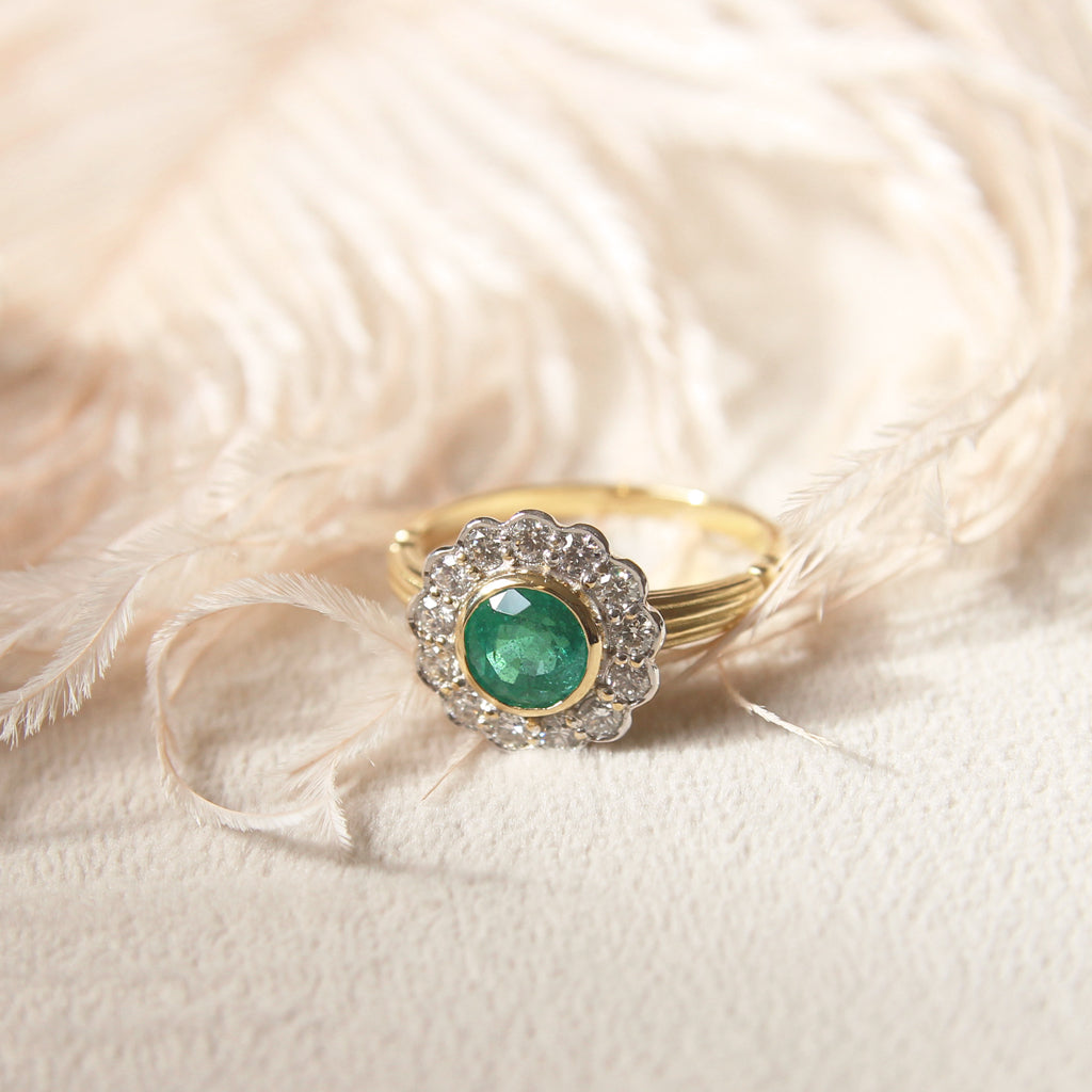 Edwardian Style 1.07 Carat Emerald and Diamond Cluster