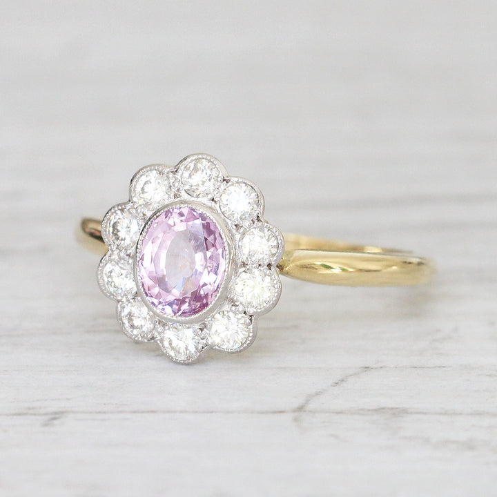 Edwardian Stye 0.85 Carat Pink Sapphire and Diamond Cluster