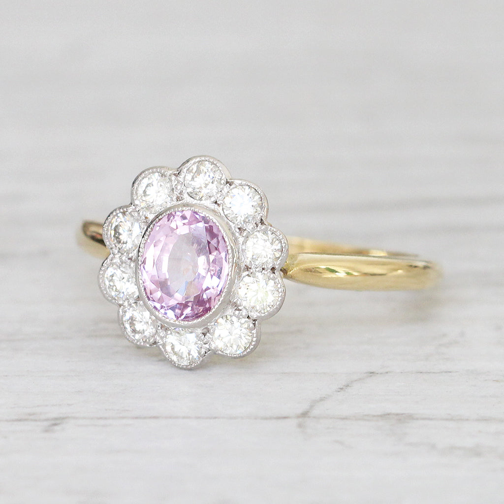 Edwardian Stye 0.85 Carat Pink Sapphire and Diamond Cluster