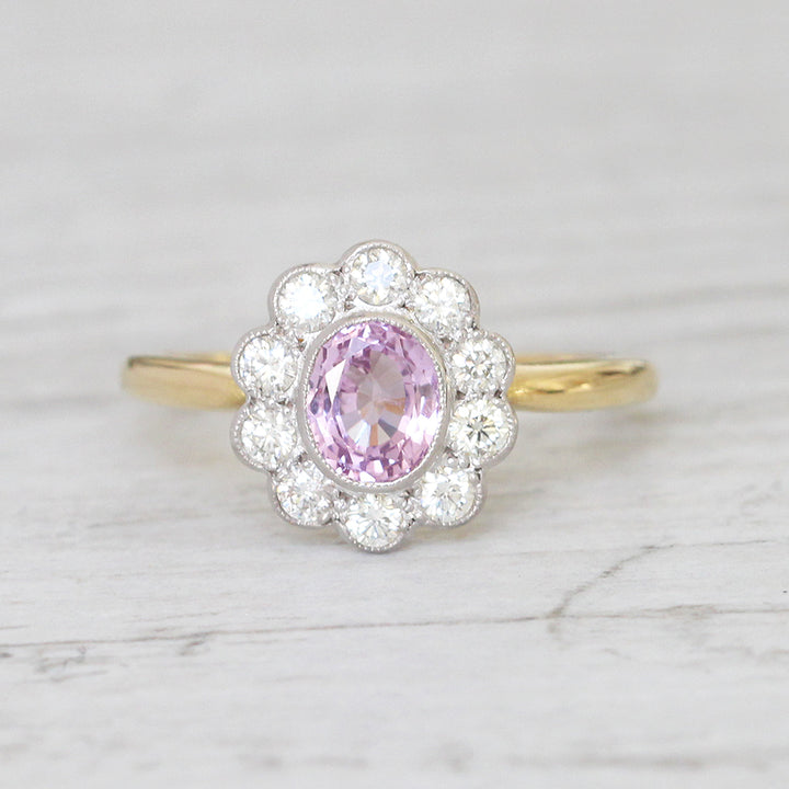 Edwardian Stye 0.85 Carat Pink Sapphire and Diamond Cluster