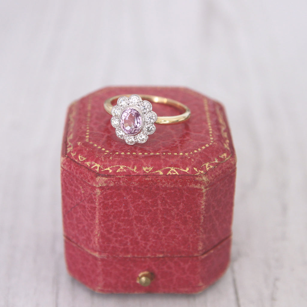 Edwardian Stye 0.85 Carat Pink Sapphire and Diamond Cluster