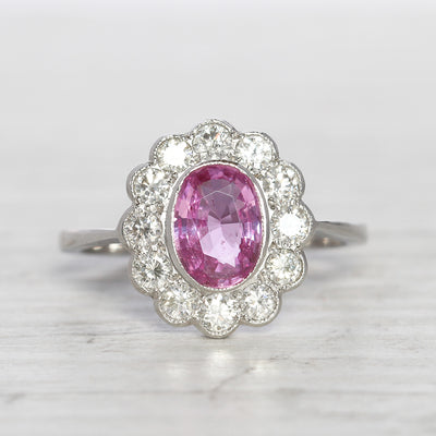 Vintage Style 1.55 Carat Pink Sapphire and Diamond Cluster