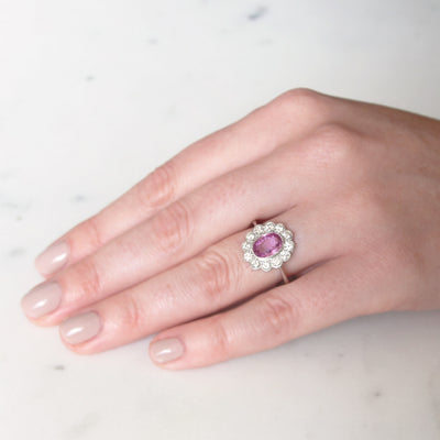 Vintage Style 1.55 Carat Pink Sapphire and Diamond Cluster