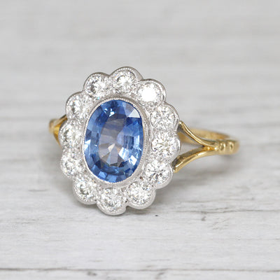 Edwardian Style 1.59 Carat Cornflower Blue Sapphire and Diamond Ring
