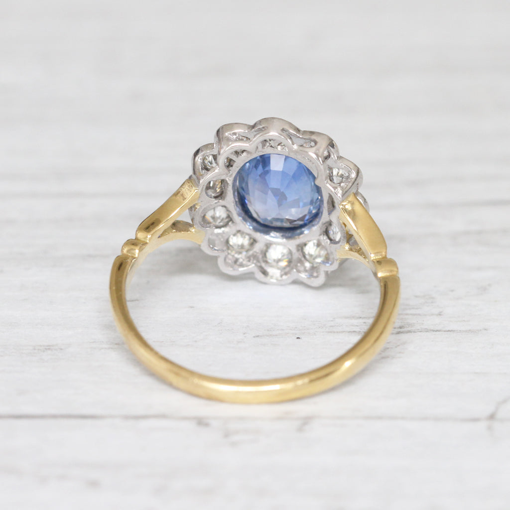 Edwardian Style 1.59 Carat Cornflower Blue Sapphire and Diamond Ring