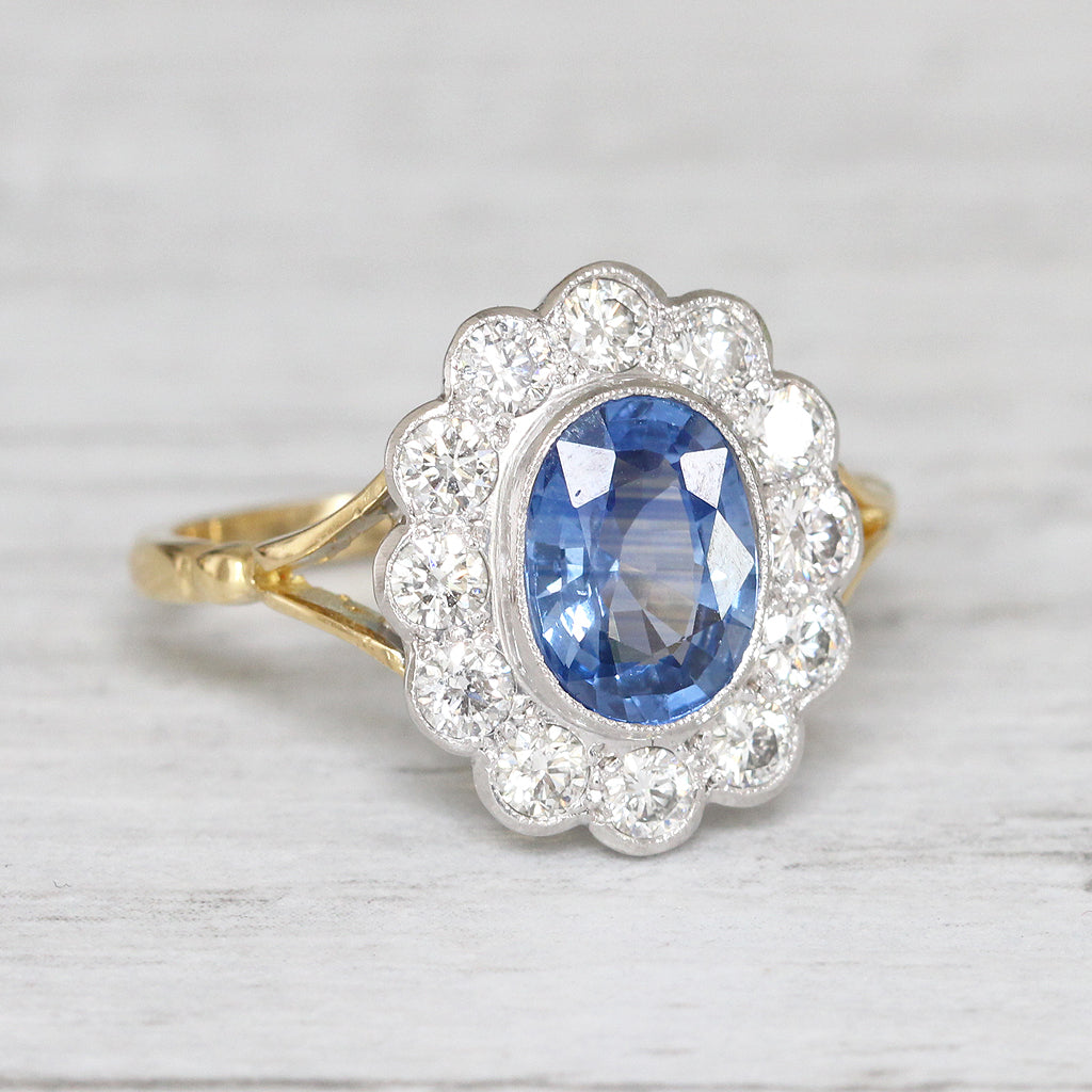 Edwardian Style 1.59 Carat Cornflower Blue Sapphire and Diamond Ring