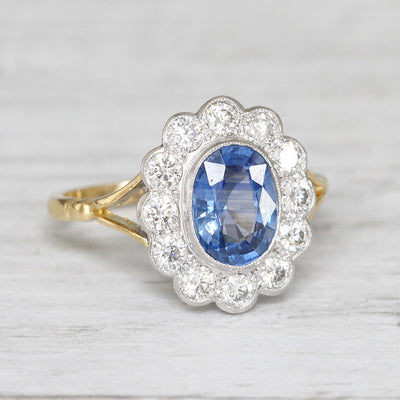 Edwardian Style 1.59 Carat Cornflower Blue Sapphire and Diamond Ring