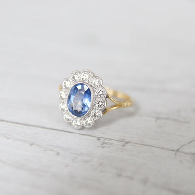 Edwardian Style 1.59 Carat Cornflower Blue Sapphire and Diamond Ring