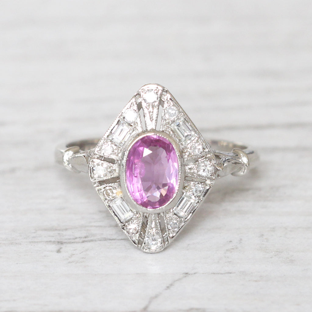 Art Deco Style 0.80 Carat Pink Sapphire and Diamond Cluster