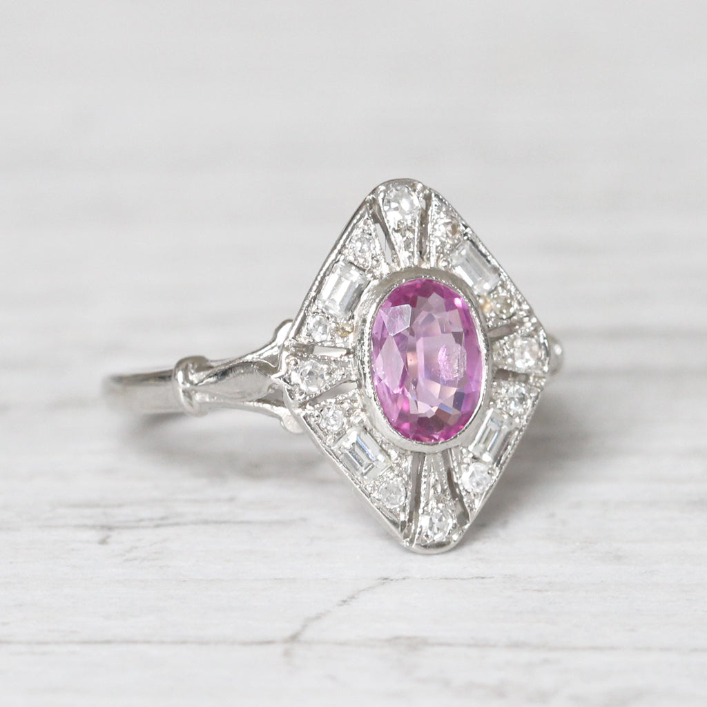 Art Deco Style 0.80 Carat Pink Sapphire and Diamond Cluster
