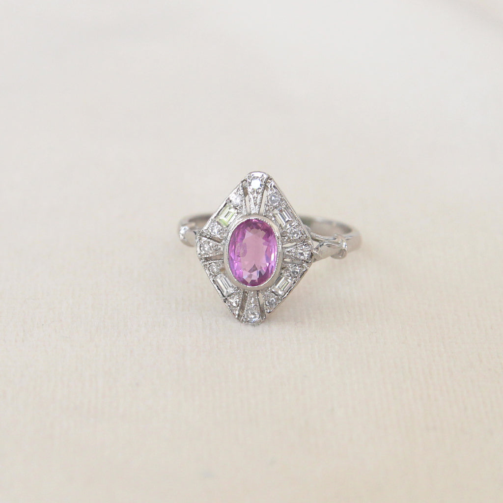 Art Deco Style 0.80 Carat Pink Sapphire and Diamond Cluster