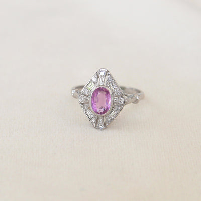 Art Deco Style 0.80 Carat Pink Sapphire and Diamond Cluster