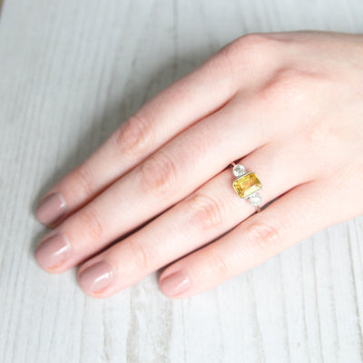 Vintage Style 1.70 Carat Yellow Sapphire and Diamond Three Stone