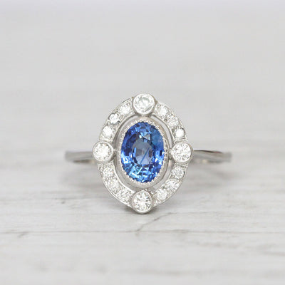 Art Deco Style 1.40 Carat Sapphire and Diamond Cluster