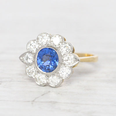 Vintage Style 1.10 Carat Sapphire and Old Cut Diamond Cluster