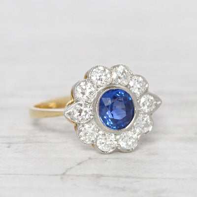 Vintage Style 1.10 Carat Sapphire and Old Cut Diamond Cluster