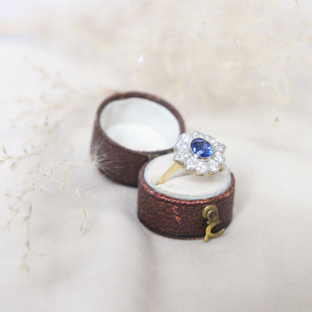 Vintage Style 1.10 Carat Sapphire and Old Cut Diamond Cluster