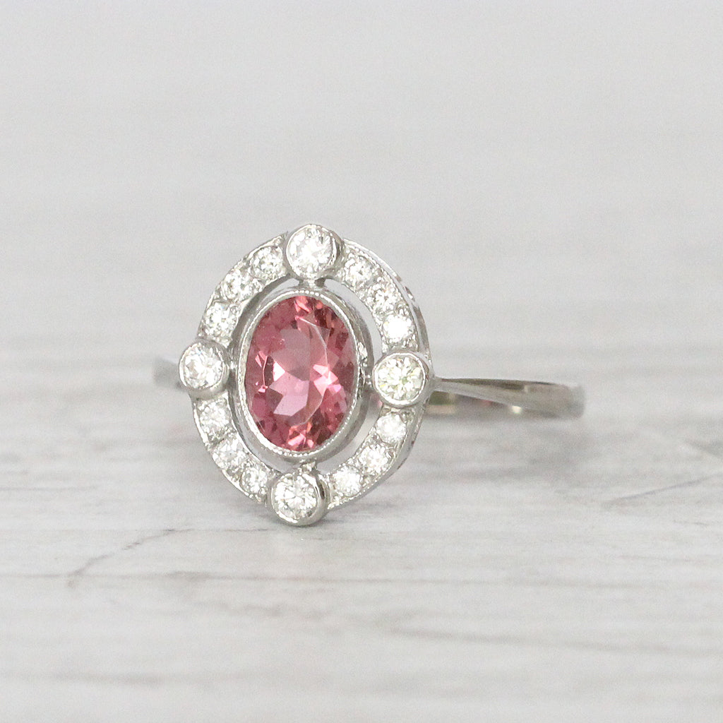 Art Deco Style 0.80 Carat Pink Tourmaline and Diamond Cluster